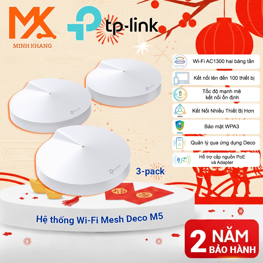 TP-Link Deco M5 – Hệ Thống Wi-Fi Mesh AC1300 Cho Gia Đình, Phủ Sóng Toàn Nhà, Bảo Mật HomeCare – Chí