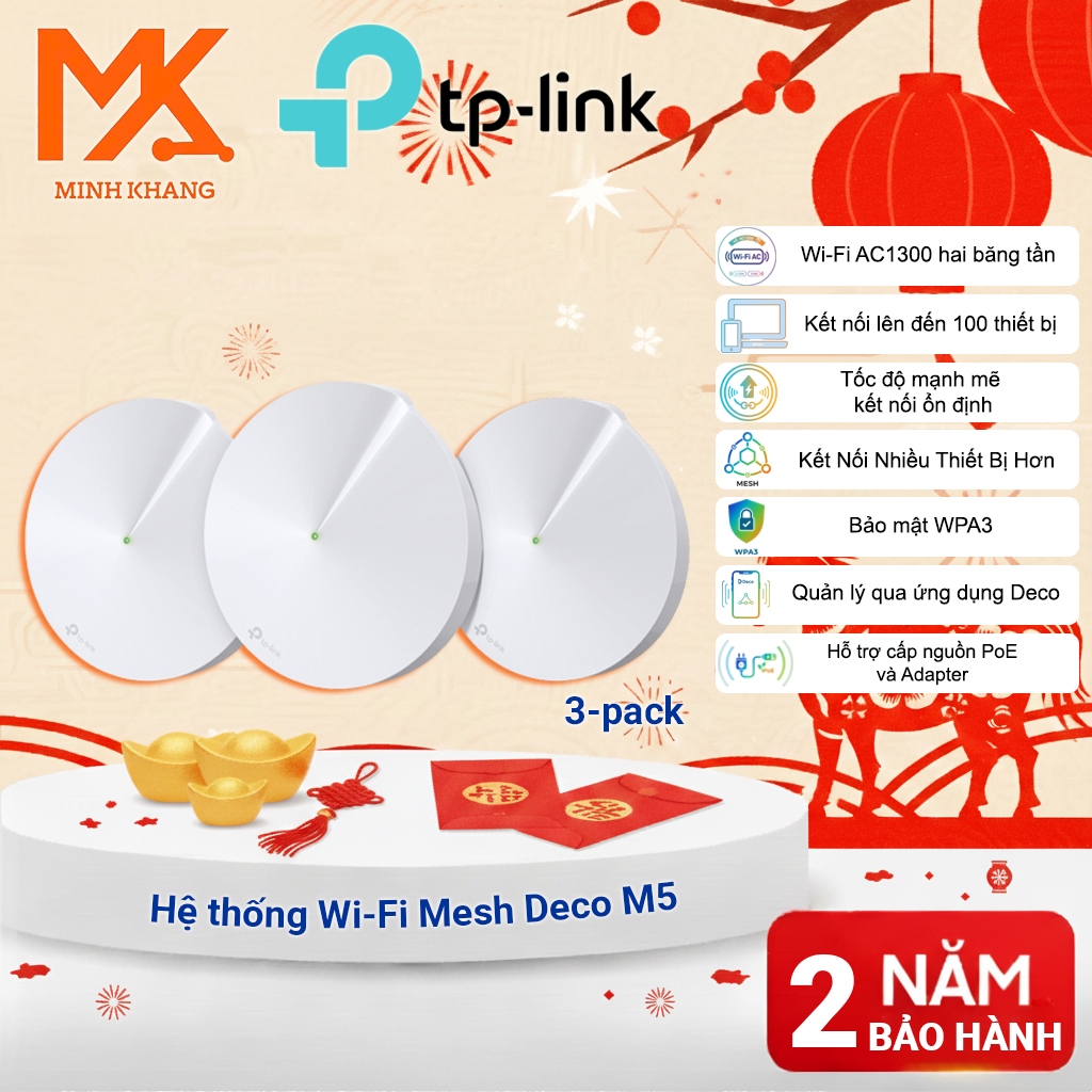 TP-Link Deco M5 AC1300 – Router Wi-Fi Mesh Toàn Nhà Cho Gia Đình, Phủ Sóng Rộng, Chính Hãng