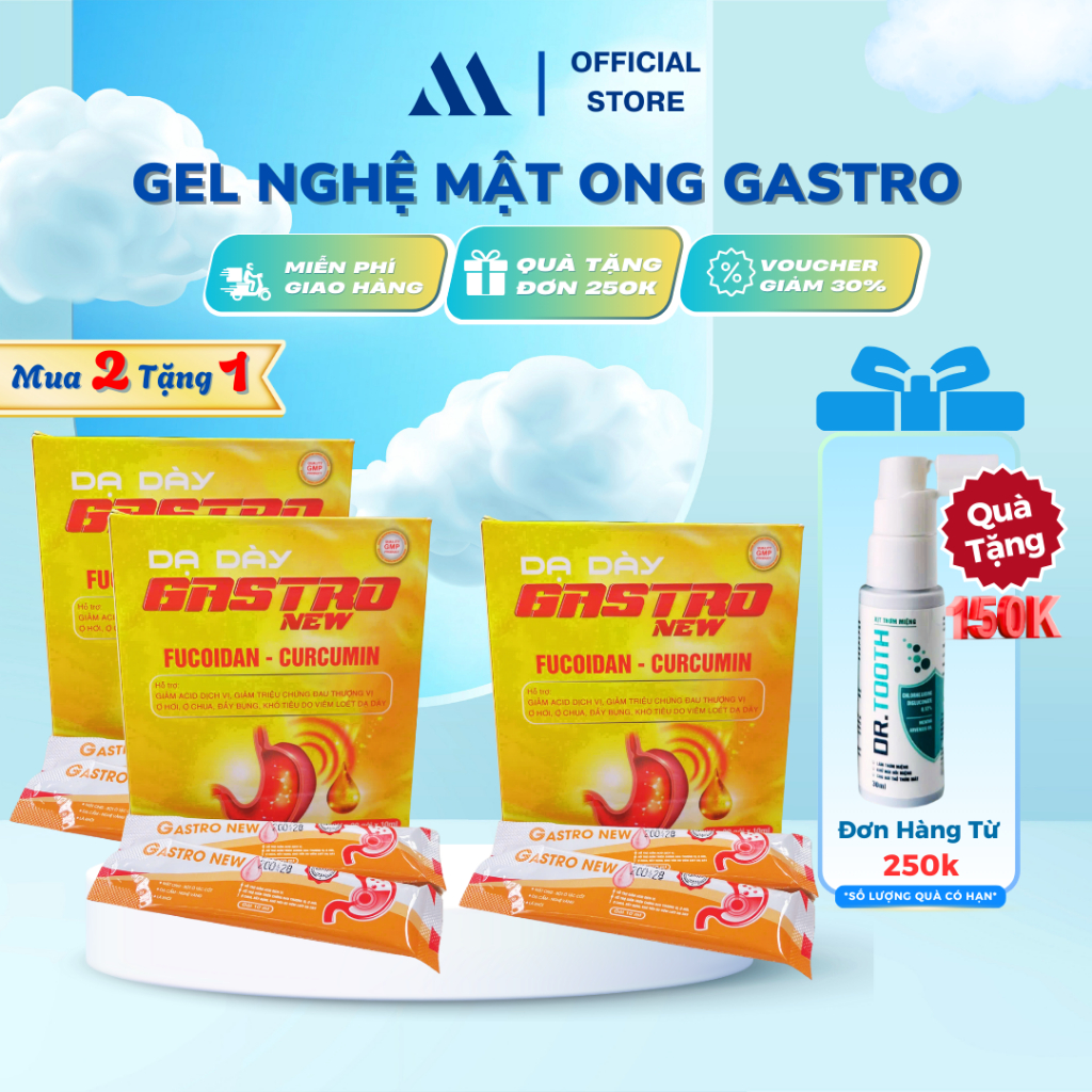 [Mua 2 tặng 1] Gel Nghệ Mật Ong Gastro - Hỗ trợ giảm acid dịch vị, trào ngược, ợ chua, viêm đau dạ d