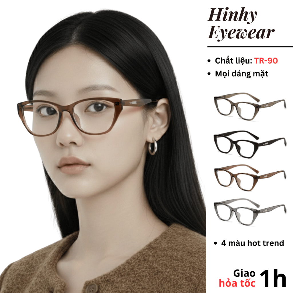 Gọng kính cận mèo vuông Tiệm Kính Hinhy chất liệu TR-90 cao cấp [Hỗ trợ lắp cận] thời trang nữ cá tí
