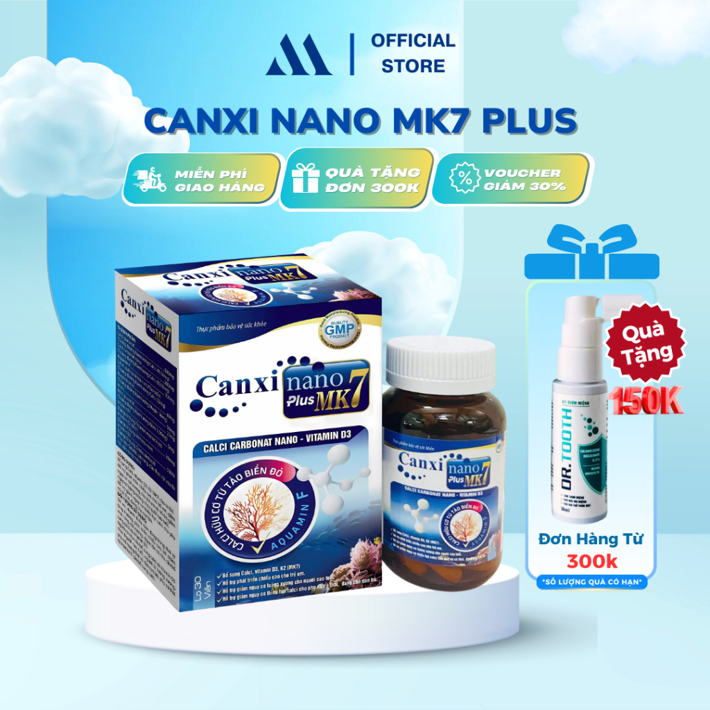 Canxi Nano MK7 Plus - Bổ sung Canxi, D3 và MK7, Hỗ trợ hấp thu và chuyển hóa canxi