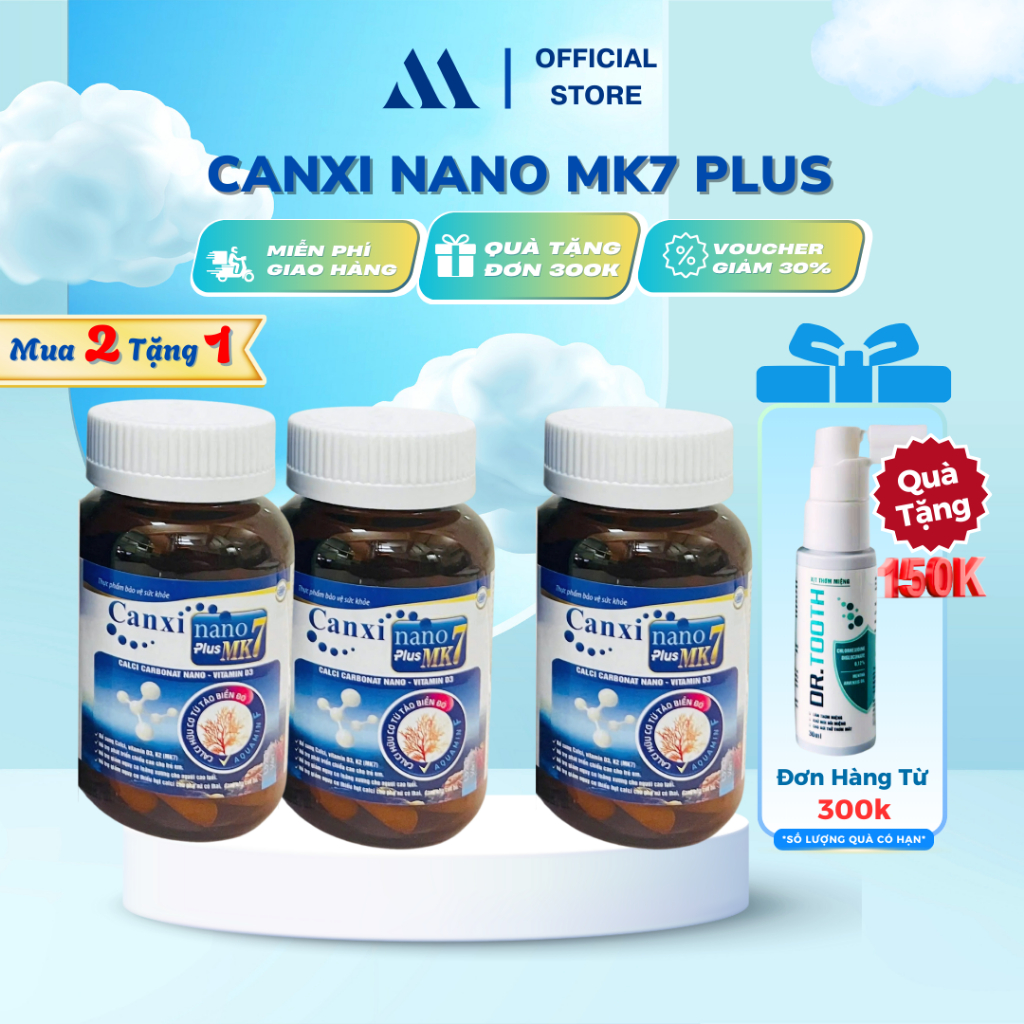 [Mua 2 tặng 1] Canxi Nano MK7 Plus - Bổ sung Canxi, D3 và MK7, Hỗ trợ hấp thu và chuyển hóa canxi