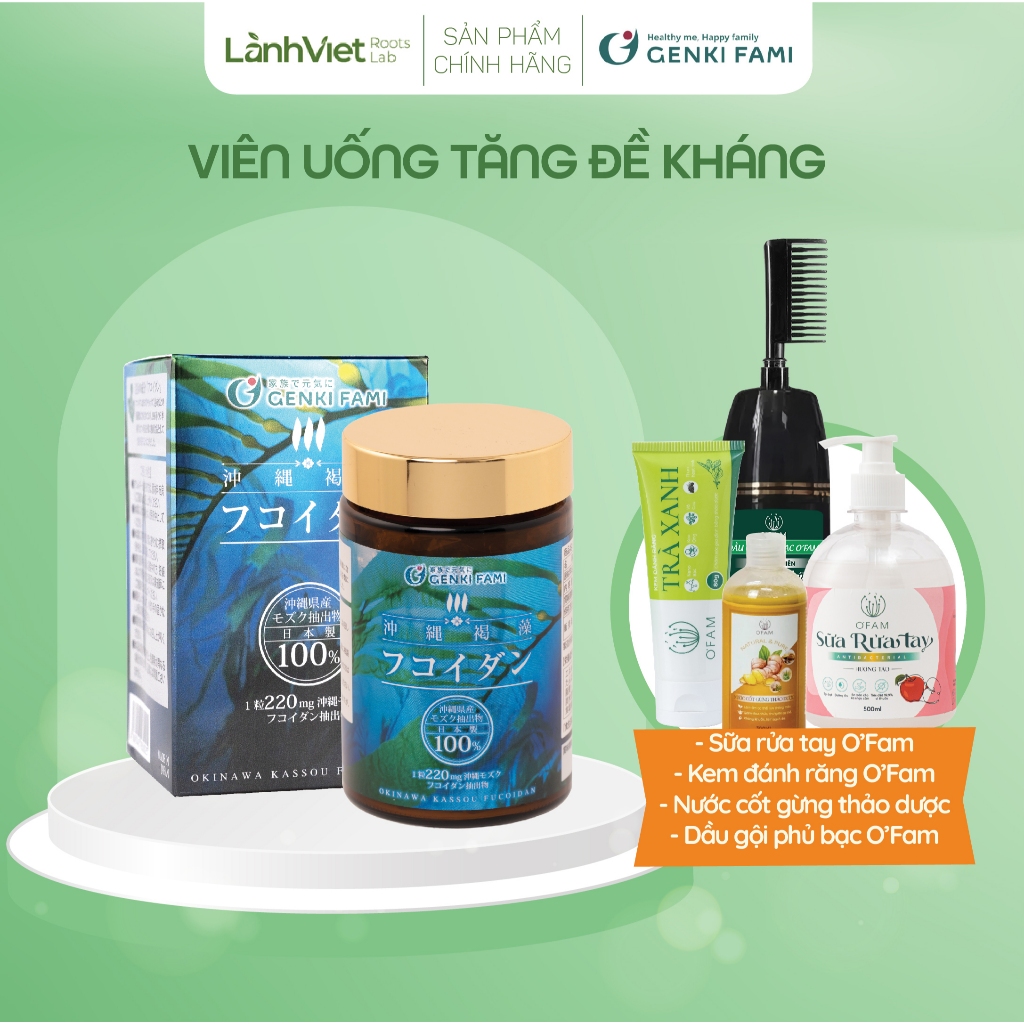 Viên Uống Fucoidan Okinawa Kassou GENKI FAMI giúp Tăng Đề Kháng, chống Oxy Hoá – Lọ 150 Viên
