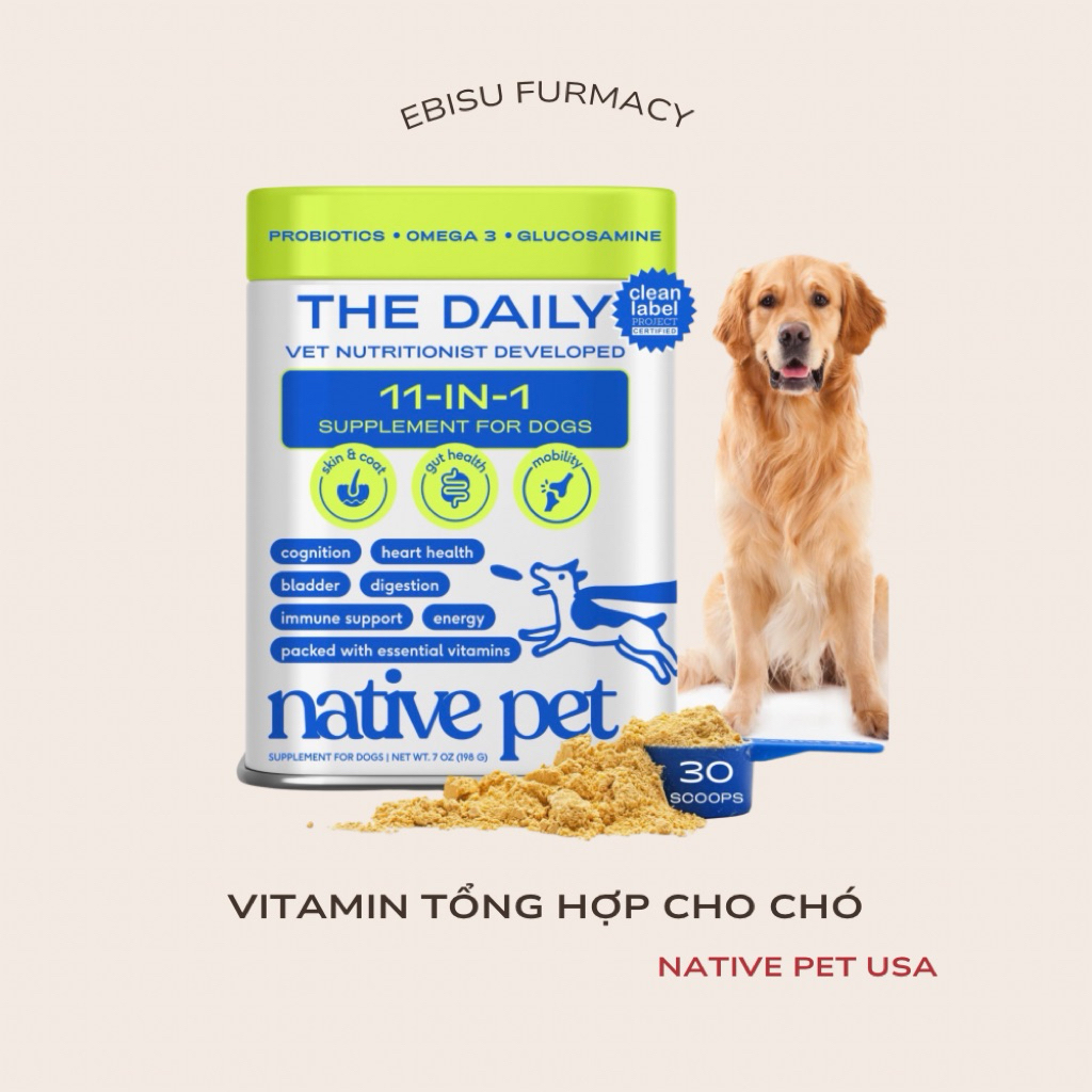 [USA] Bột Vitamin Native Pet The Daily Dog, Bột Vitamin 11-in-1 và khoáng chất cho Chó