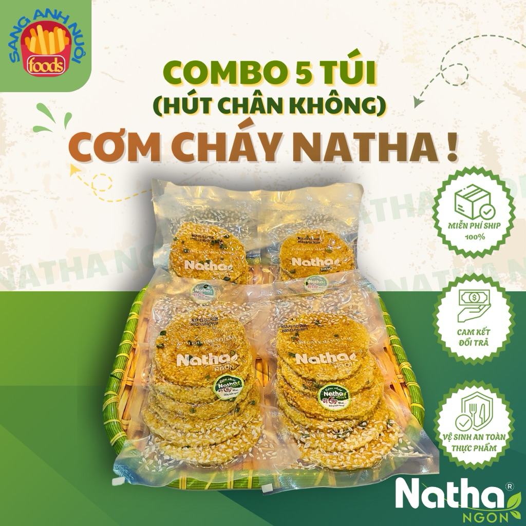Cơm Cháy Mắm Hành Natha - Giòn Rụm Ăn Liền | Combo 5 Gói (Hút Chân Không)