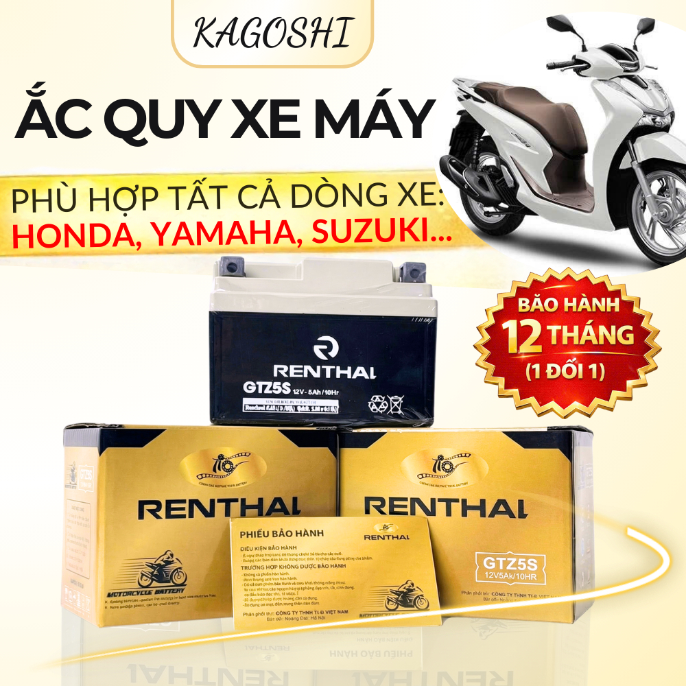 ẮC QUY XE MÁY : FUTURE NEO,WAVE RS, AIRBLADE 110- Bình Acquy GTZ5S REANTHAL bảo hành 1 năm