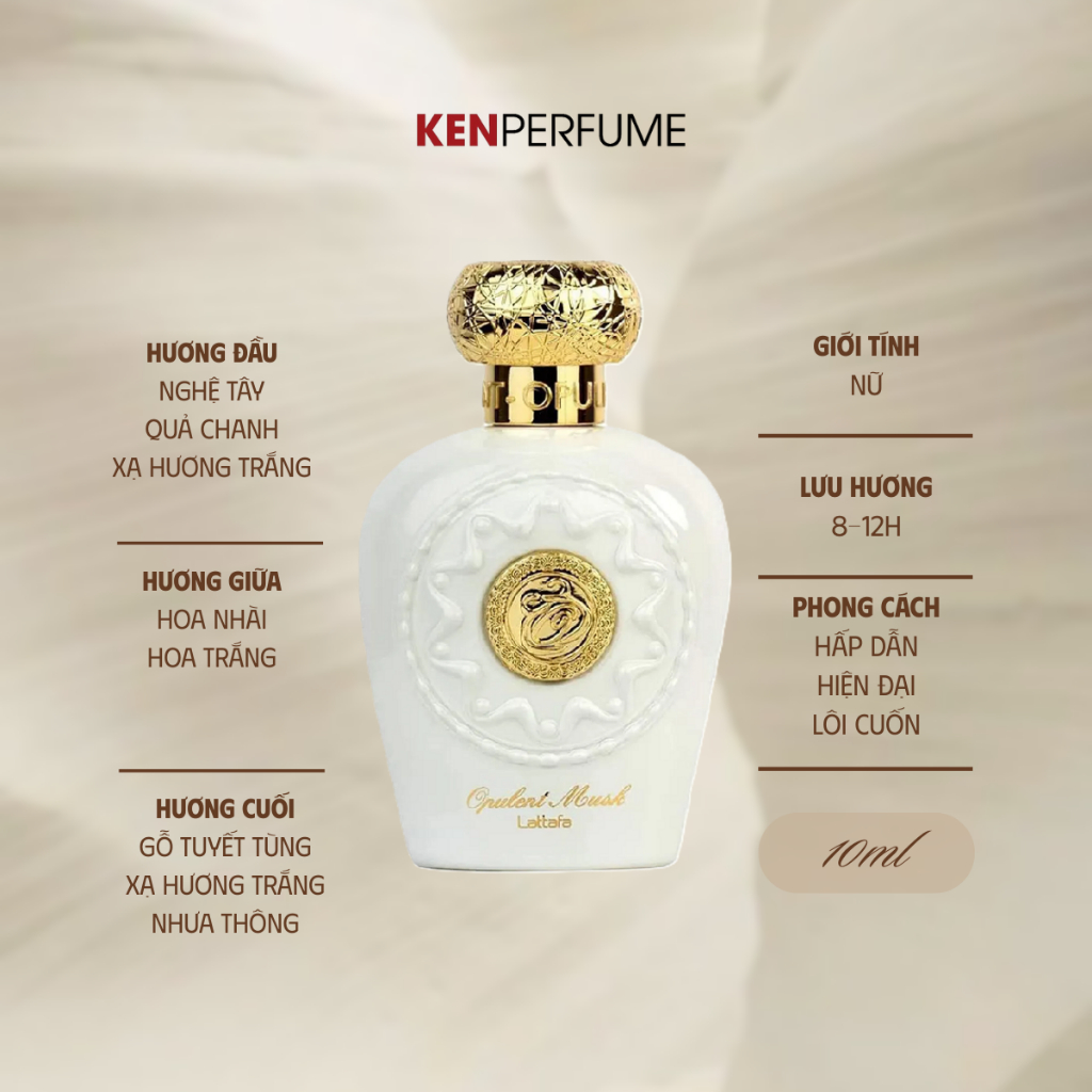 10ML Lattafa Opulent Musk EDP | Nước Hoa Nữ | Ken Perfume