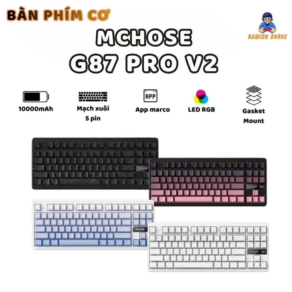 Bàn phím cơ không dây MCHOSE G87 - 3 mode kết nối - Led RGB - Layout 87% - Gasket Mount - Hotswap