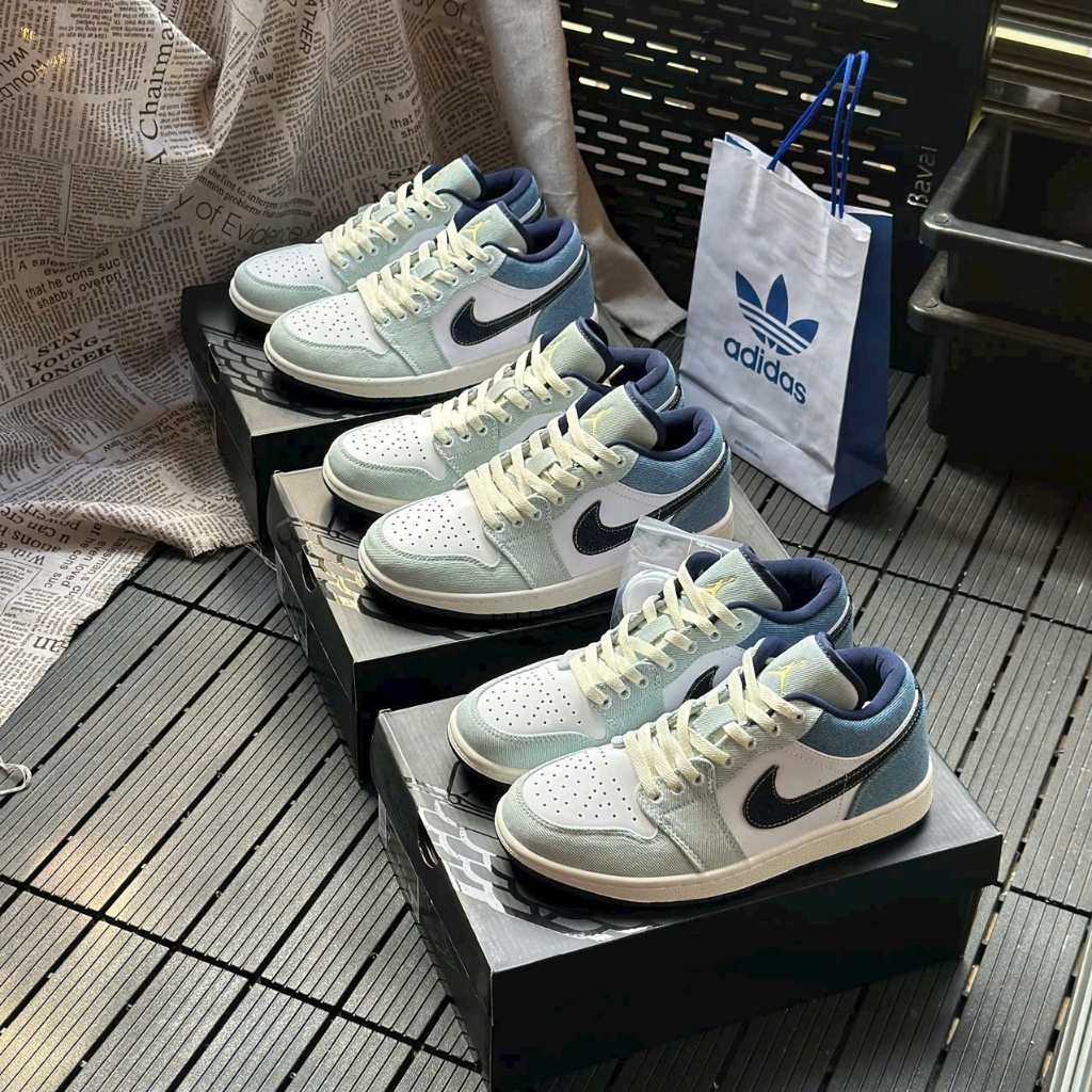 Giày thể thao Sneaker Nam nữ màu Trắng Xanh bò 'JD1 low Denim', Size 36-45