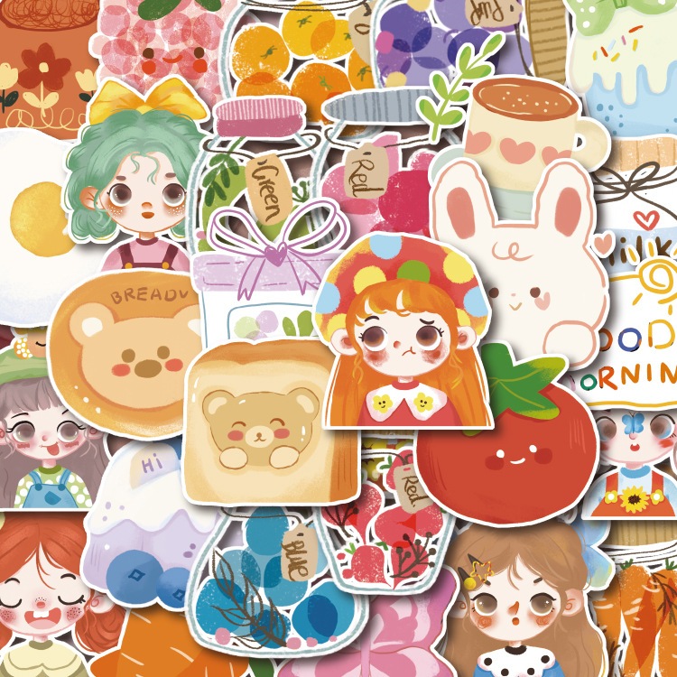 Set 50 sticker chữa lành dễ thương kawaii sticker trang trí sổ tay journal