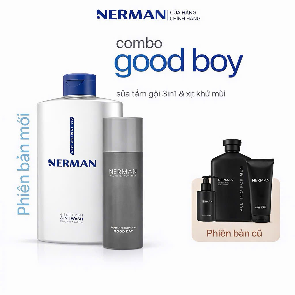 Combo Goodboy Nerman - Sữa tắm gội cho nam 350ml & Xịt khử mùi toàn thân 100m BADBOY Dưỡng Thể