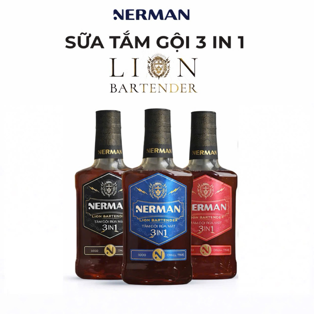 [KOL x NERMAN] Sữa tắm gội rửa mặt 3in1 làm sạch da, tóc, giúp dưỡng ẩm Nerman Lion Bartender 330g