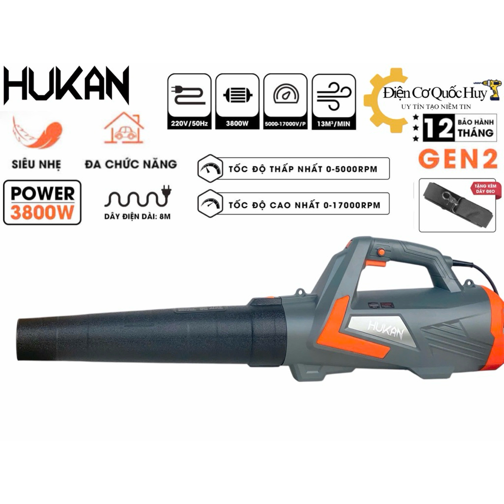Máy thổi Lá điện Hukan ELB-G1 3800 Công suất 3800W cực mạnh dây nguôn 8m 6 cấp độ