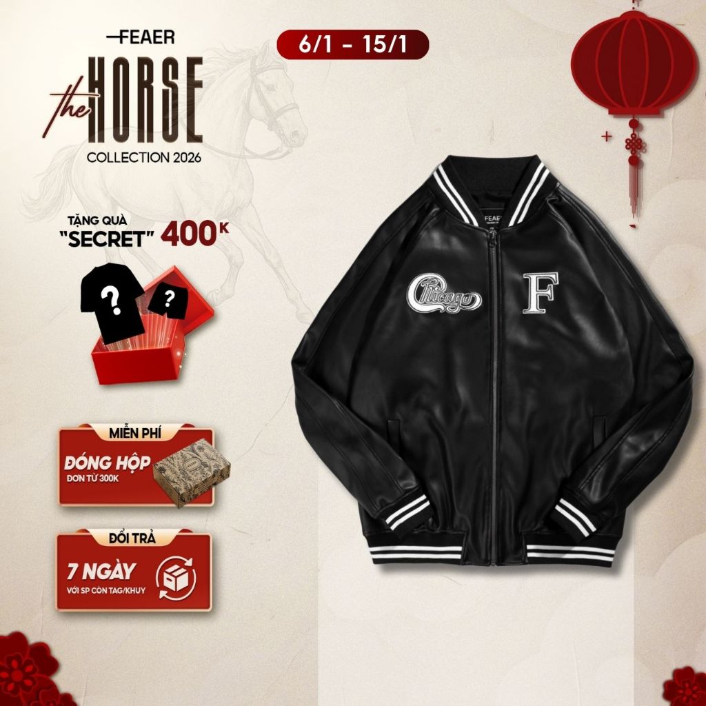 [GIÁ CỰC TỐT] Áo khoác varsity da cao cấp CHICAGO trẻ trung, năng động - FEAER