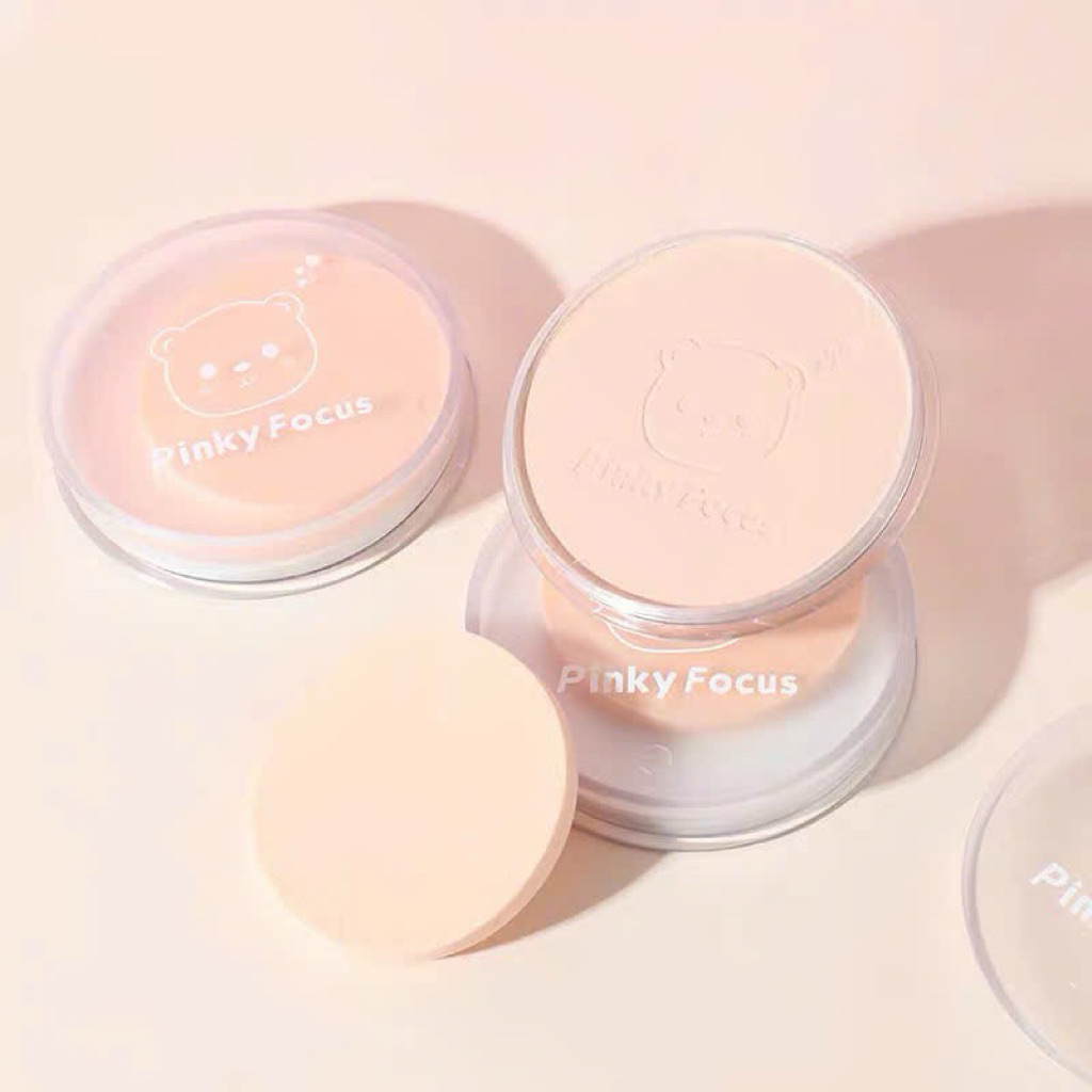 Phấn phủ nén mềm mịn che khuyết điểm mịn da Pinky Focus, Phấn phủ mini trang điểm kiềm dầu dạng nén 