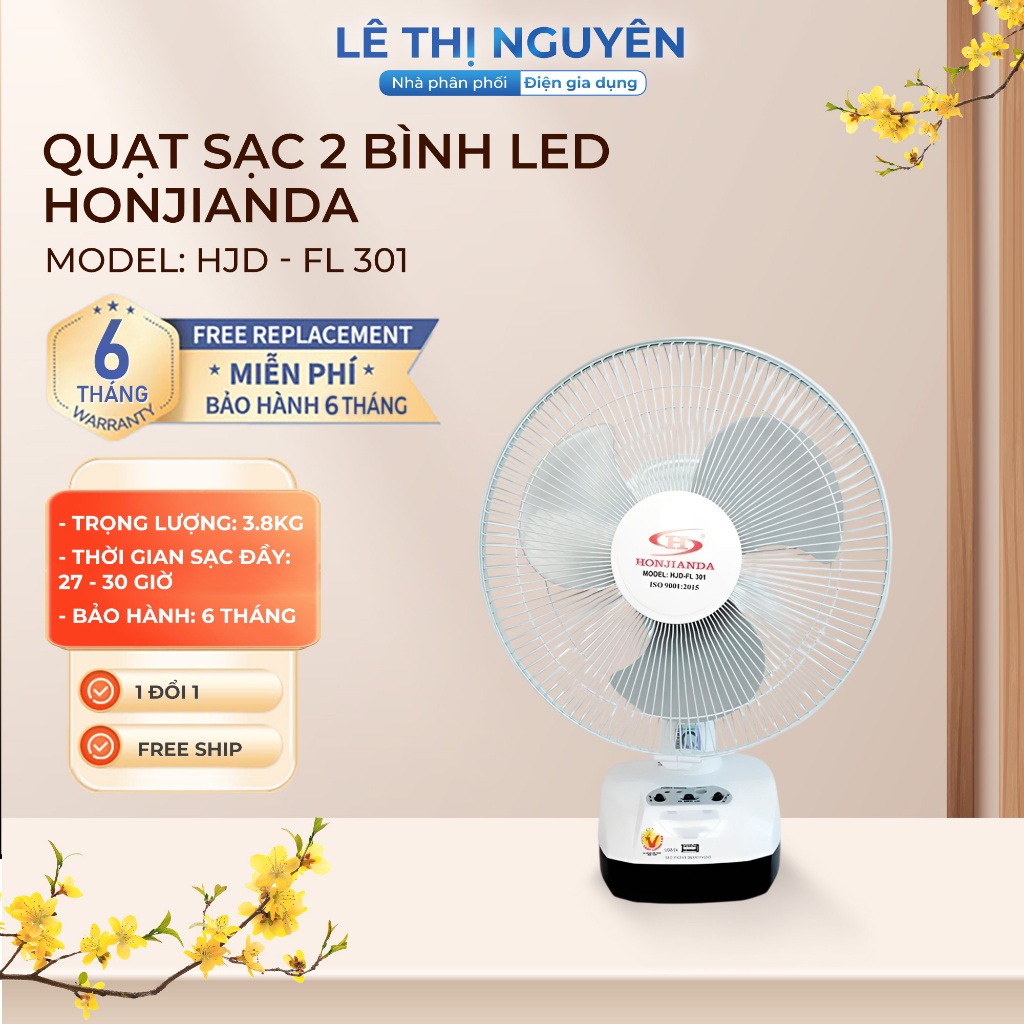 QUẠT SẠC 2 BÌNH HONJIANDA HJD - FL 301 LED