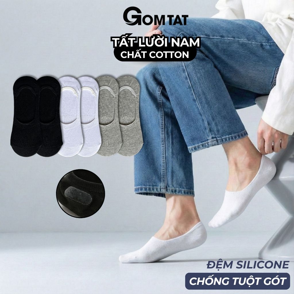 Tất vớ lười nam GOMTAT chất liệu cotton mềm mại, thoáng mát, đệm ngăn tuột gót - TAT-LUOI-02