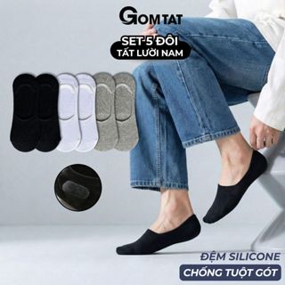 Set 5 đôi tất lười trơn nam GOMTAT, vớ lười nam có đệm cao su chống tuột gót - TAT-LUOI-02-CB5