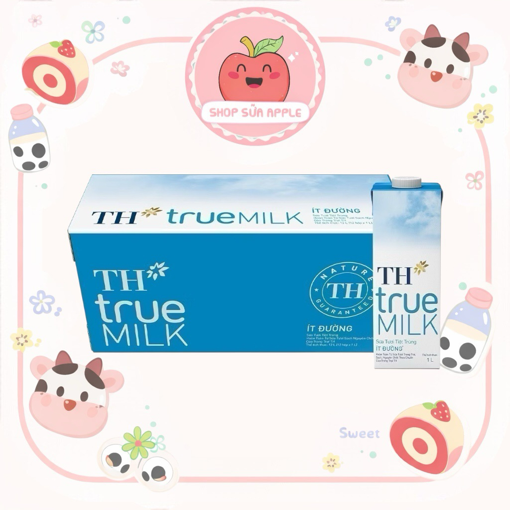 Thùng 12 hộp Sữa tươi Th true milk Ít Đường / Có Đường 1 Lít