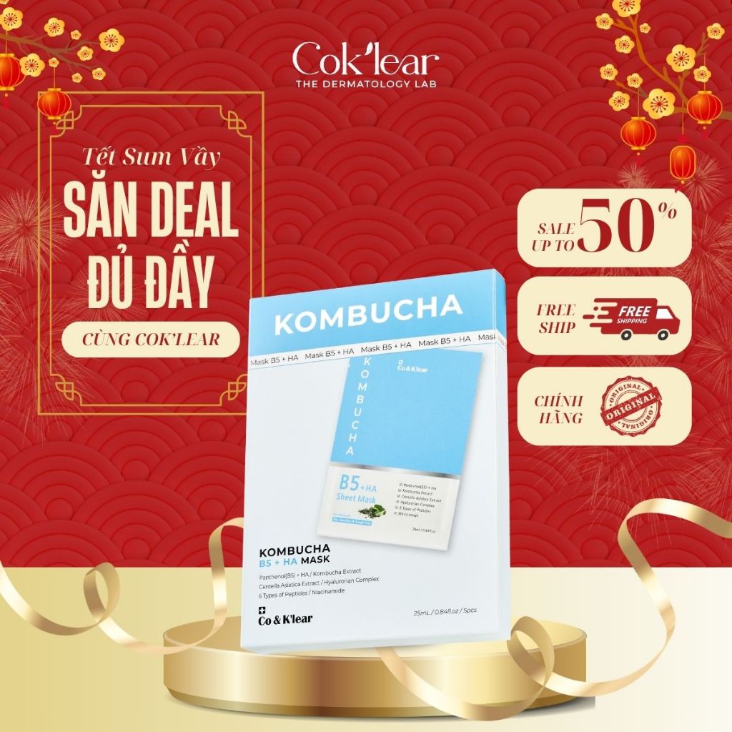 [DEAL ĐỘC QUYỀN] Hộp 5 Miếng CoK'lear B5 HA Kombucha Detox Mask Phục Hồi & Dưỡng Ẩm