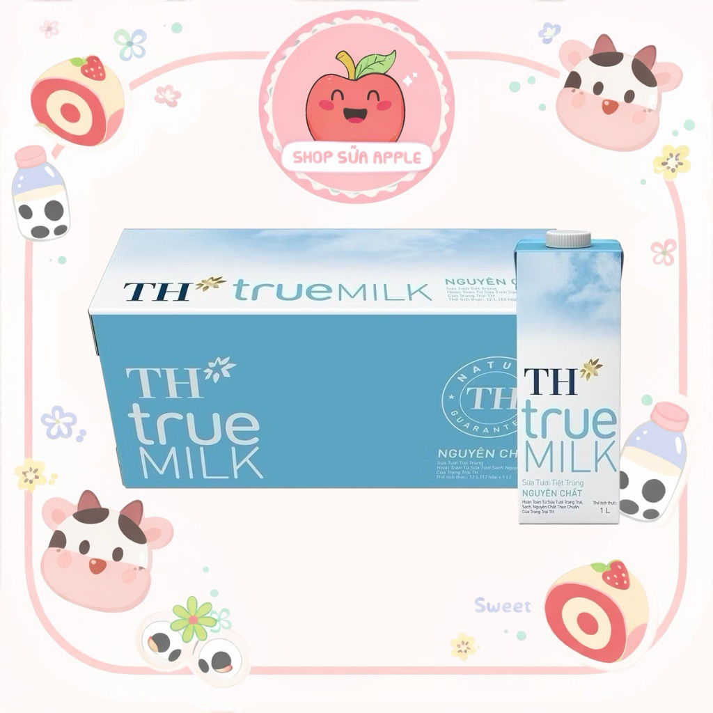 Thùng 12 hộp sữa tươi tiệt trùng TH TRUE MILK Nguyên Chất 1 Lít