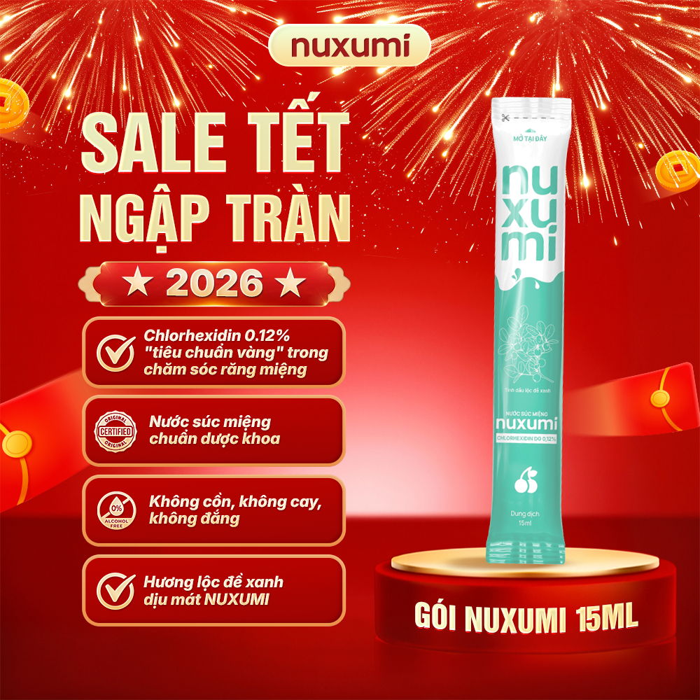 Nước Súc Miệng Chlorhexidin 0.12% NUXUMI | Không Cồn, Giảm Lây Cúm, Hôi Miệng | Gói 15ml