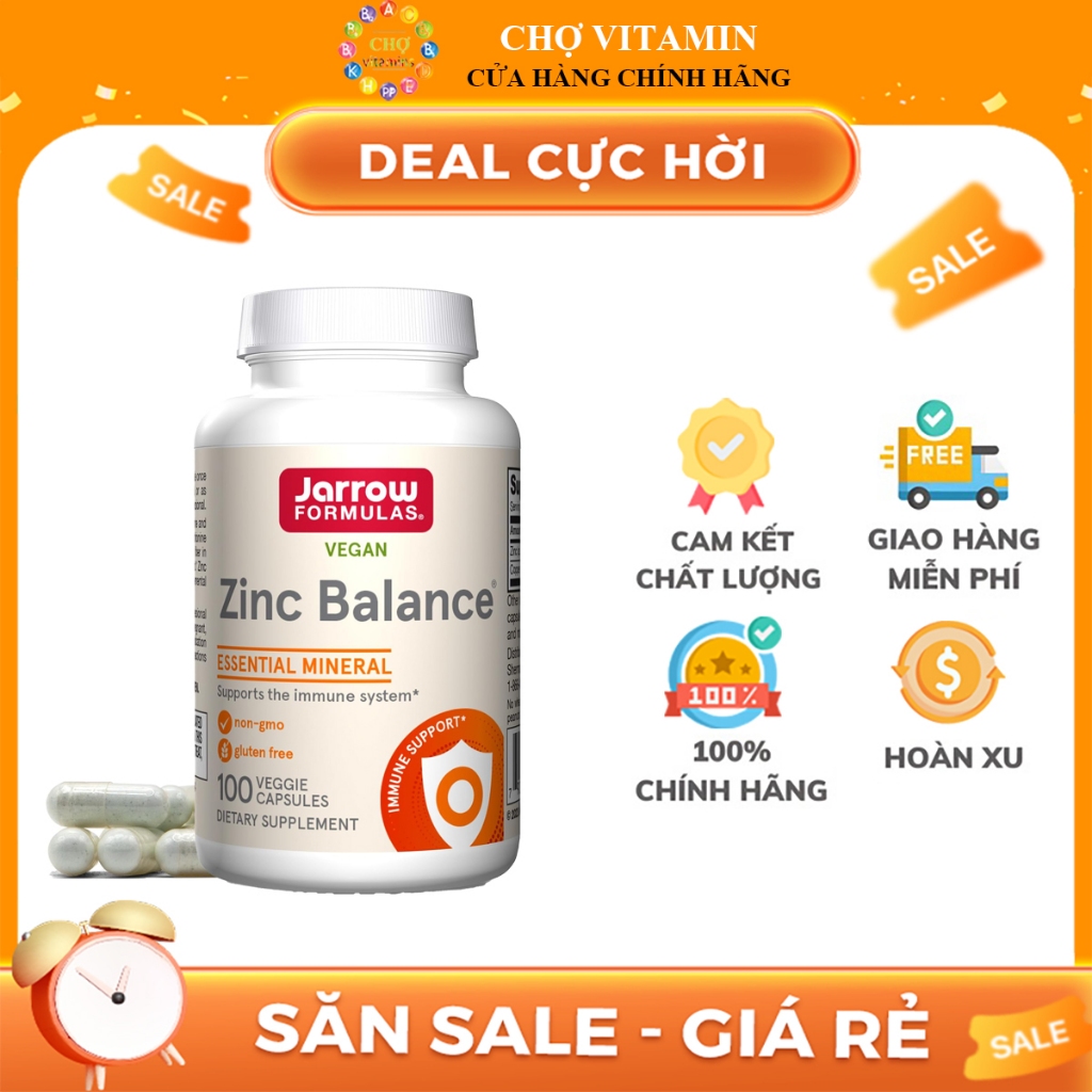 Viên Kẽm Zinc Balance Jarrow Giảm Mụn Tăng Đề Kháng Điều Hoà Tiết Tố Bổ Sung Đồng (100 viên)