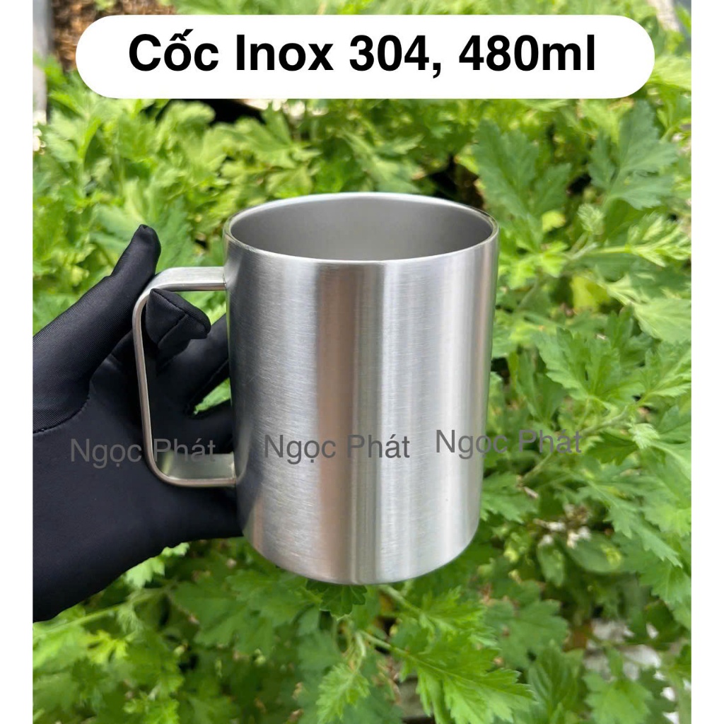 [Inox 304] Cốc/ Ly inox 304, dung tích lớn 480ml có quai cầm chắc chắn, cách nhiệt