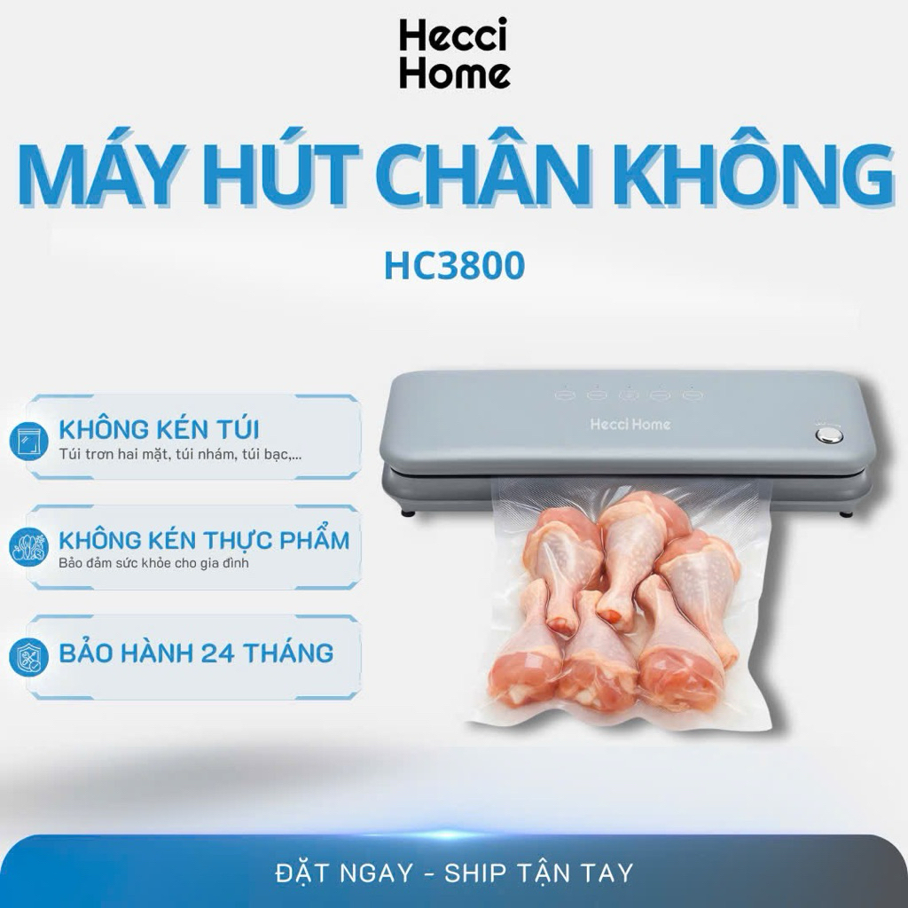 [KHÔNG KÉN TÚI] Máy Hút Chân Không Thực Phẩm Gia Đình Hecci Home HC3800 động cơ mạnh mẽ