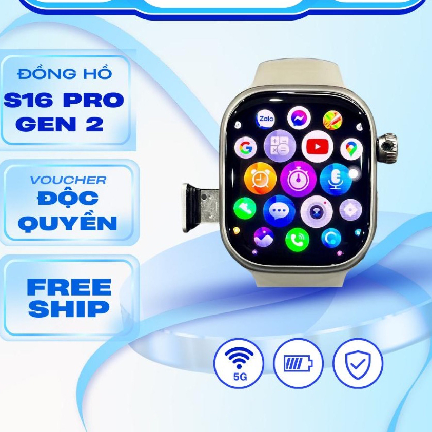 Đồng hồ thông minh SIM S16 Pro Gen 2, nghe gọi nhắn tin, kết nối Wifi tải ứng dụng lướt web chơi gam