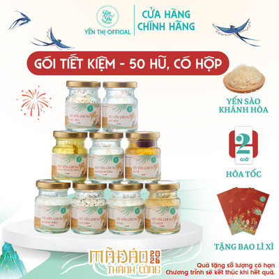 Yến Thị - Gói tiết kiệm 50 hũ + hộp đựng loại 10 hũ - Tổ yến Khánh Hòa chưng sẵn - hũ 70ml