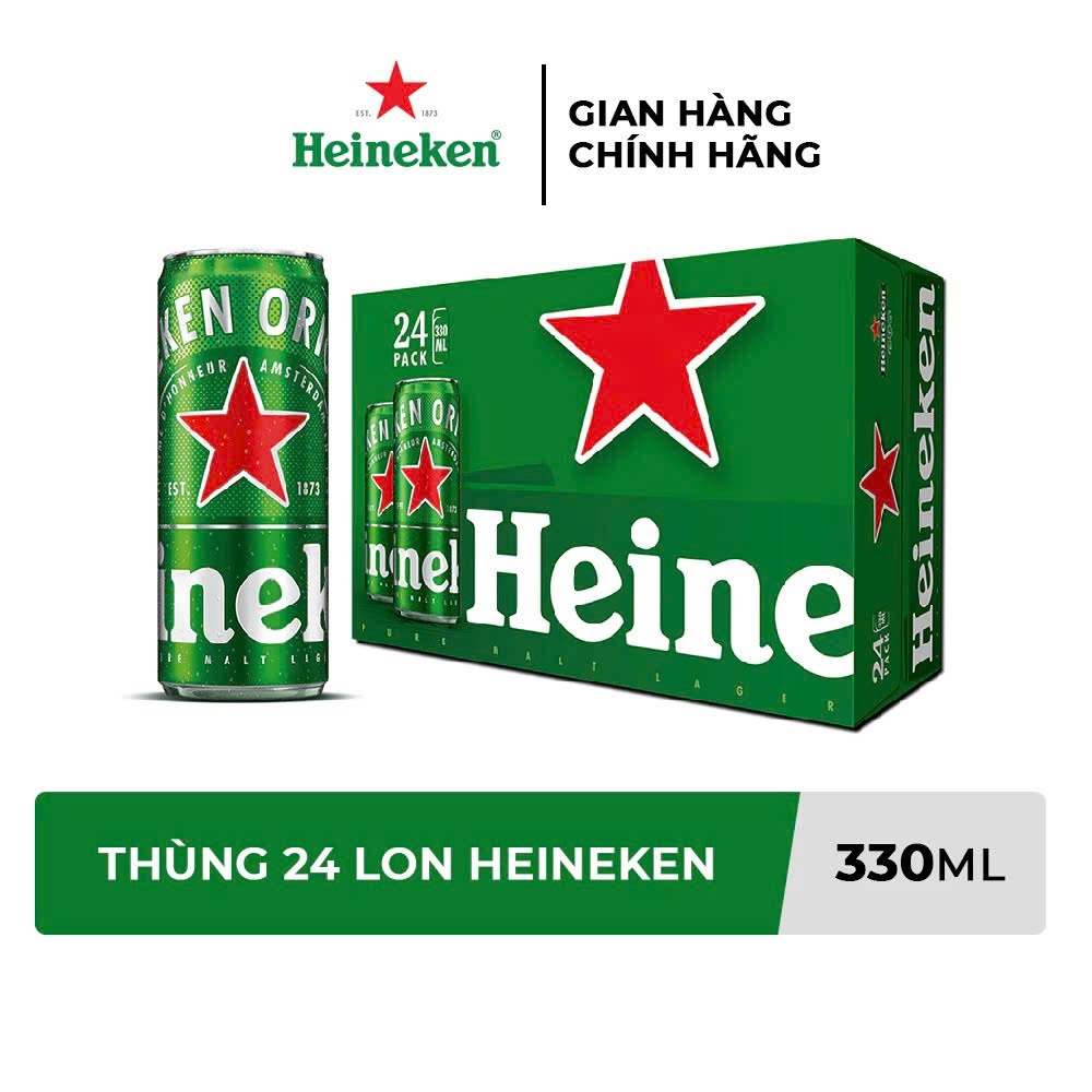 ĐỘ CỒN 5%. Thùng 24 Lon bia Heineken 330ml/lon xanh. ĐỘ CỒN 5%.