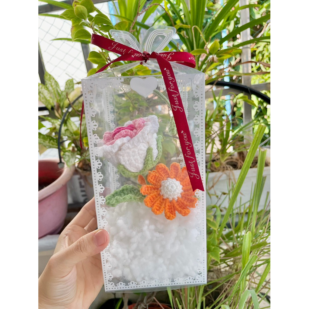 Hộp Hoa Len Handmade Quà Tặng Dễ Thương | Hoa Len Móc Tay Trang Trí – Quà Sinh Nhật, 8/3,Valentine