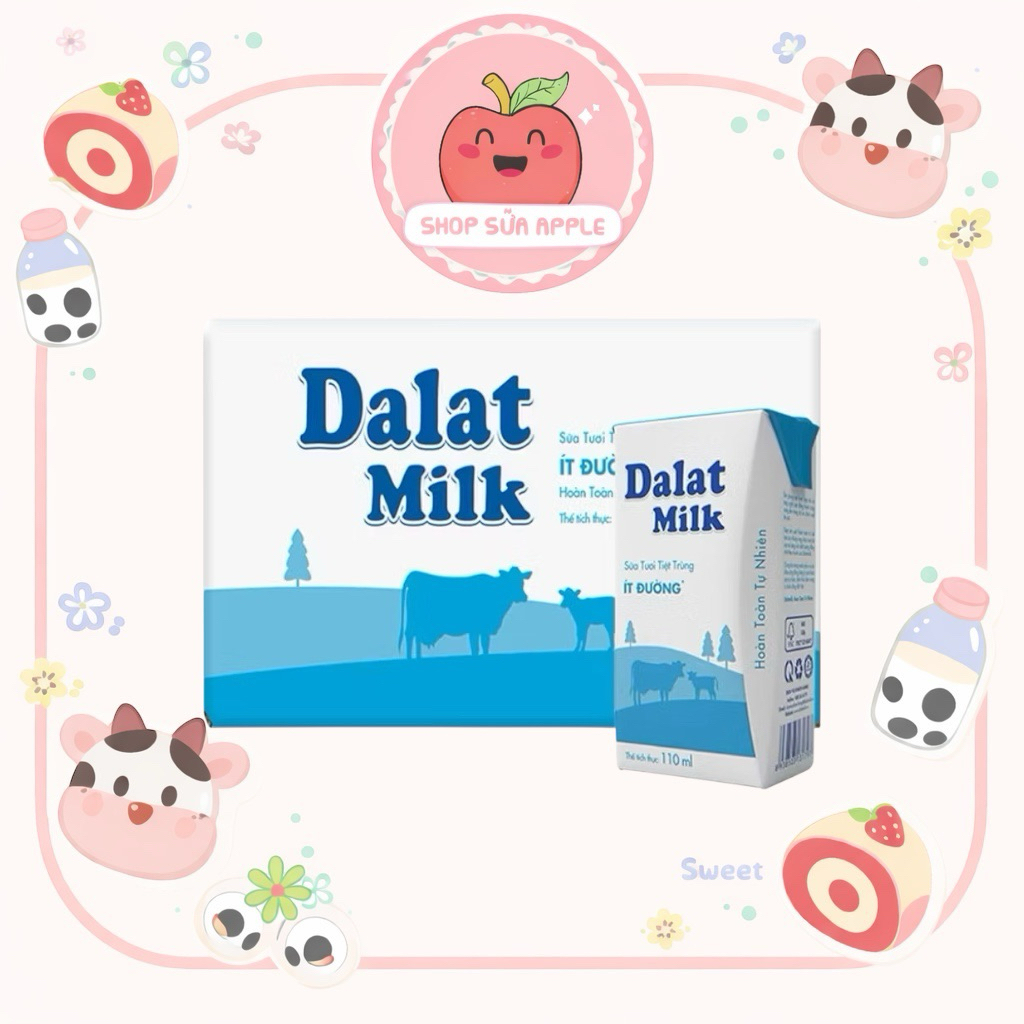 Thùng 48 Hộp Sữa Tươi DALAT MILK vị Ít Đường 110ml