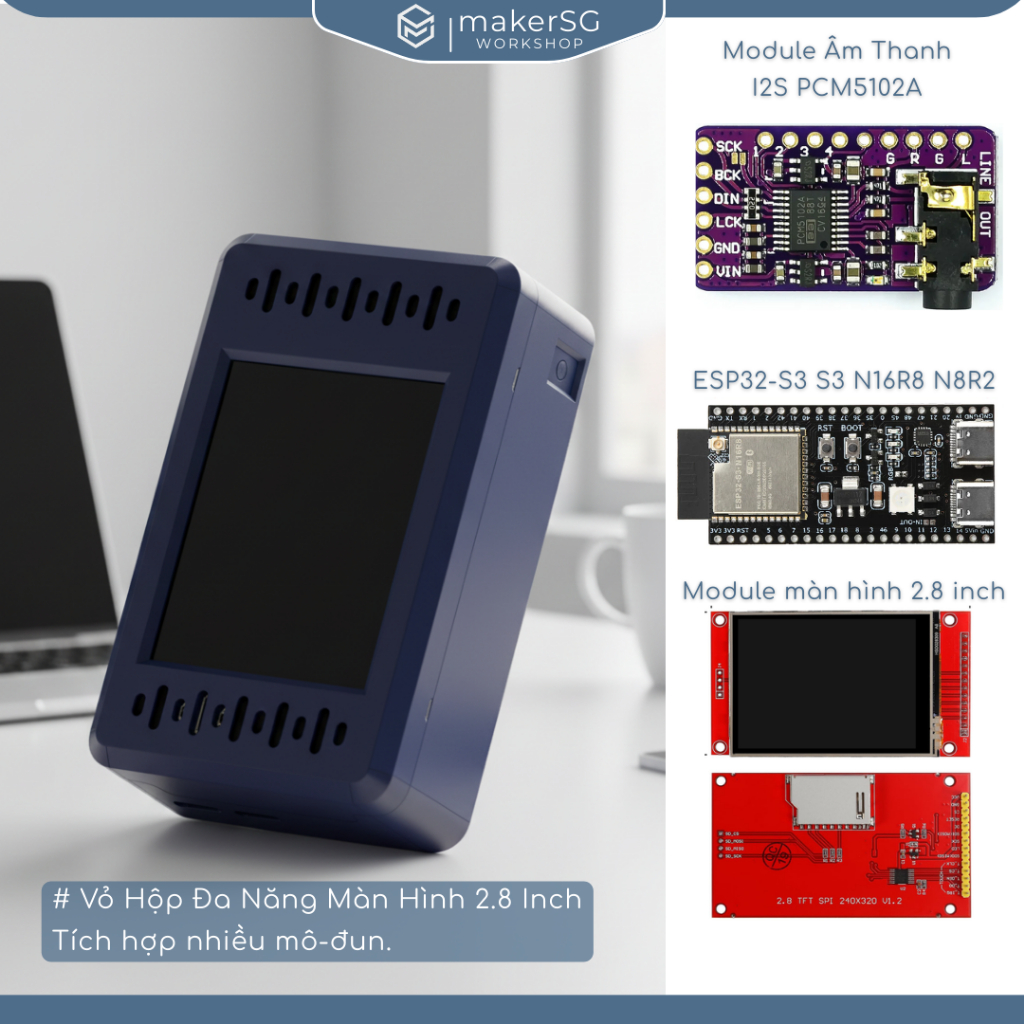 Hộp nhựa in 3D cầm tay cho module màn hình 2.8 inch | Chatbot AI xiaozhi STEM | Makersg linh kiện