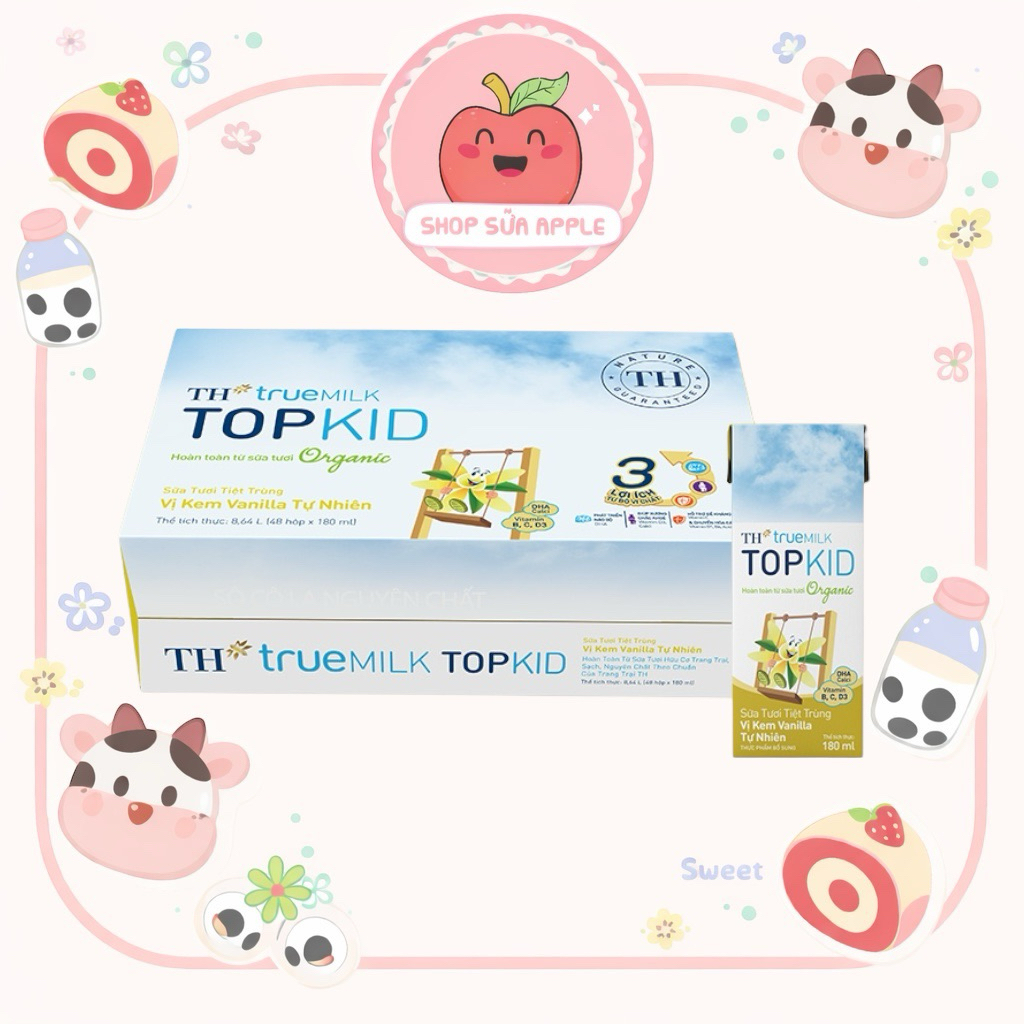 Thùng 48 hộp Sữa TH True milk TOPKID ORGANIC kem vani 180ml