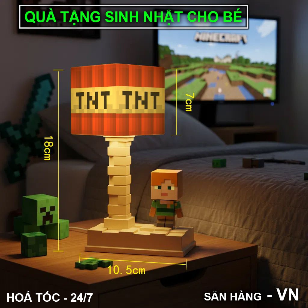 Đèn ngủ Minecraf hình quả bom TNT quà tặng cho bé, đèn ngủ cho học sinh, đèn bàn học Mine craft cho 