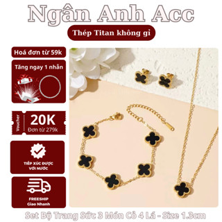 Bộ phụ kiện vòng cỏ 4 lá mini 3 món lắc tay, dây chuyền, bông tai cỏ bốn lá size nhí dễ thương titan ko gỉ Ngân Anh Acc