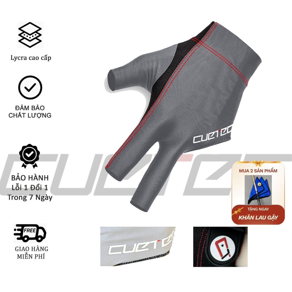 Găng Tay Bida Cuetec  Xám Khóa Cổ Tay, Thoáng Khí – Găng Bia Cao Cấp Co Giãn, Ma Sát Thấp [ 2 Găng f