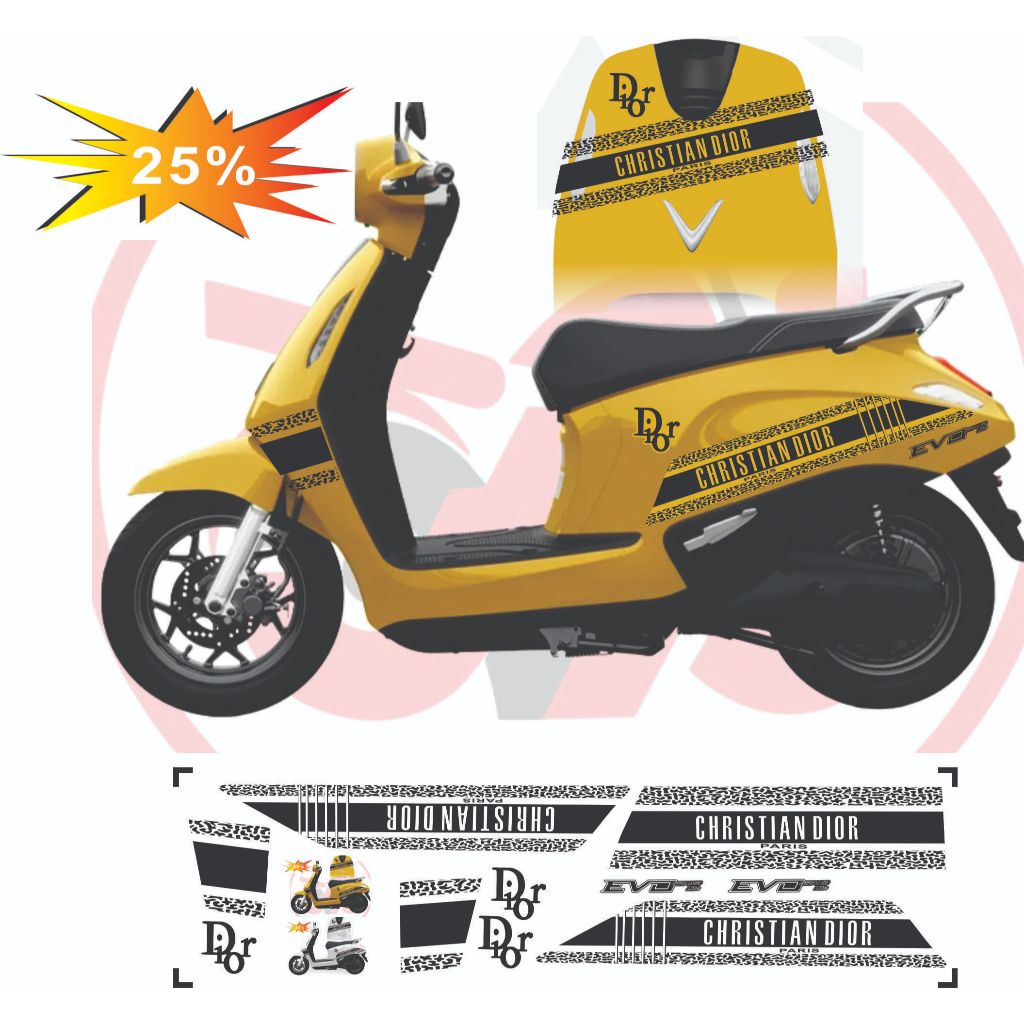 Tem dán xe EVO 200- EVO NEW - EVO GRAND , mẫu tem thiết kế tem đen  dán được nhiều màu xe