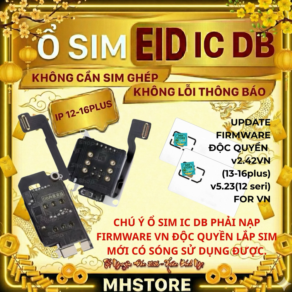 Ổ SIM IC EID cho ip12-16plus của DB SIM-Tích Hợp IC của DB Firmware VN độc quyền- Có Thể Lắp 1-2 SIM