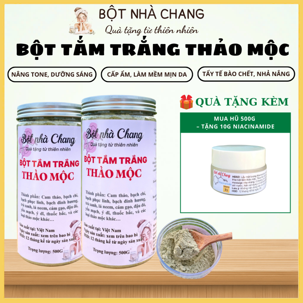 [Tặng 10g Niacinamide] Bột Tắm Thảo Mộc Sáng Da - BỘT Ủ TRẮNG HANDMADE - Dưỡng Ẩm, Làm Sáng Da, Nhả 