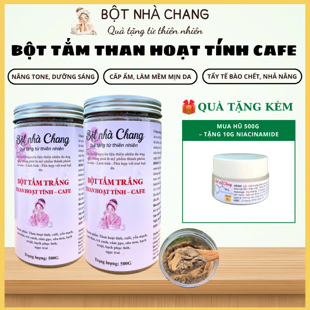 [Tặng 10g bột Niacinamide] Bột Tắm Trắng Than hoạt tính cafe sáng da-BỘT Ủ TRẮNG HANDMADE-Tẩy Tế Bào