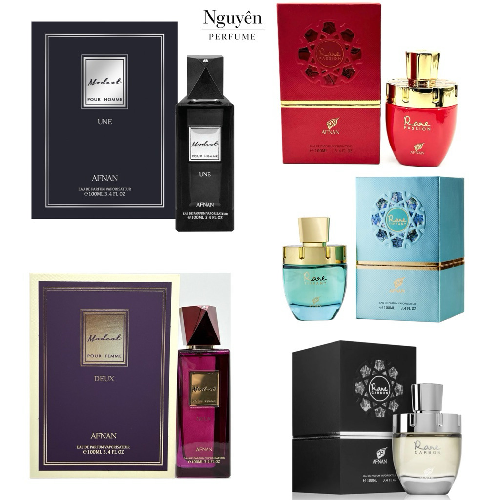 Nước hoa Afnan Collection: Modest Homme Une | Modest Pour Femme Deux | Rare Passion Femme | Rare Car