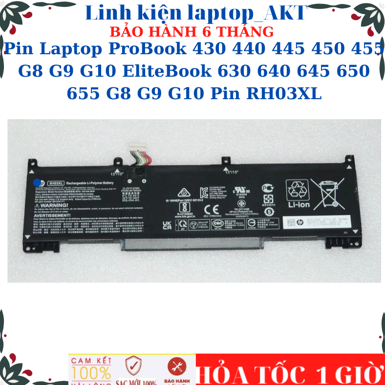 Pin Laptop ProBook 430 440 445 450 455 G8 G9 G10 EliteBook 630 640 645 650 655 G8 G9 G10 Pin RH03XL