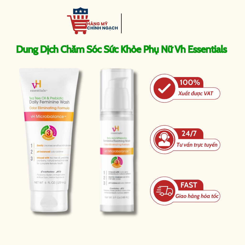 Dung Dịch Vệ Sinh Phụ Nữ vH essentials pH Balanced Daily Feminine Wash Cân Bằng pH, Dịu Nhẹ Hàng Ngà