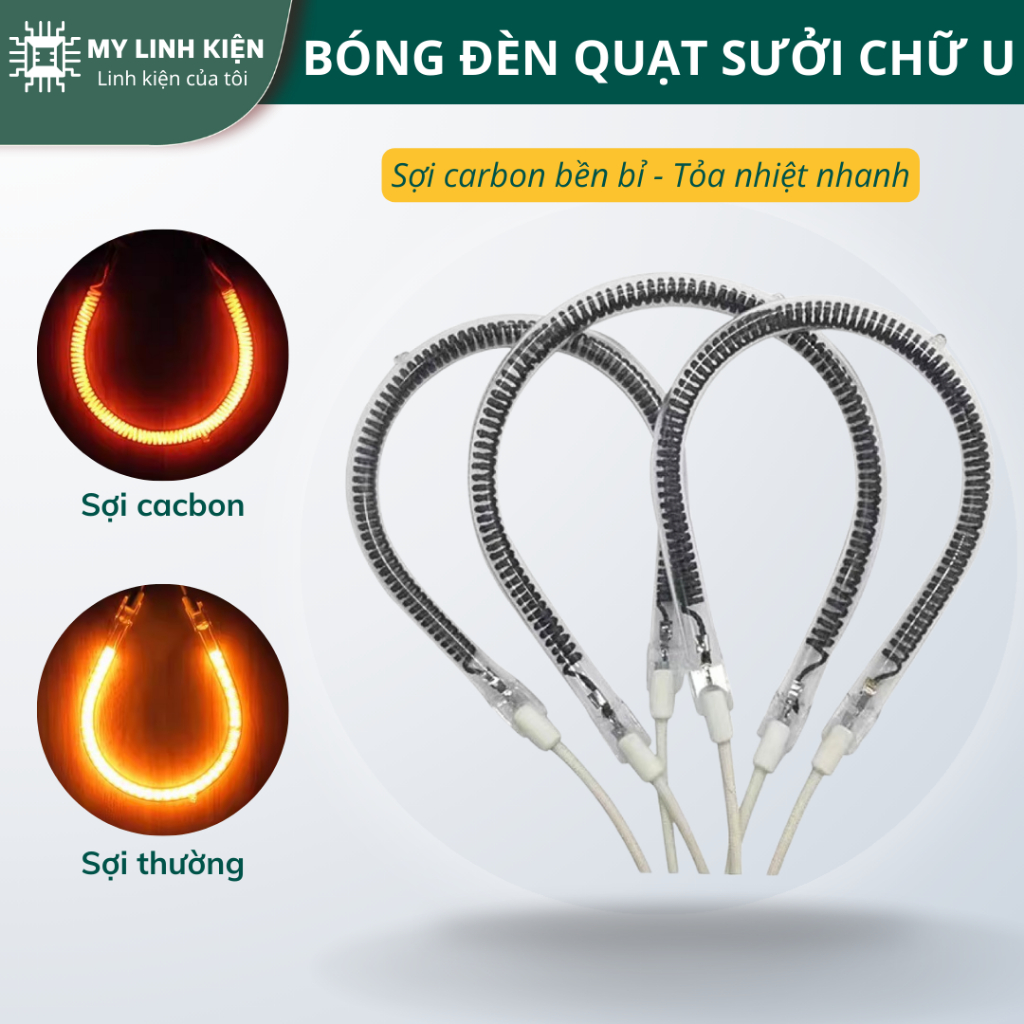 Bóng đèn quạt sưởi chữ U 900W 1200W cao cấp sợi cacbon sợi vonfram.