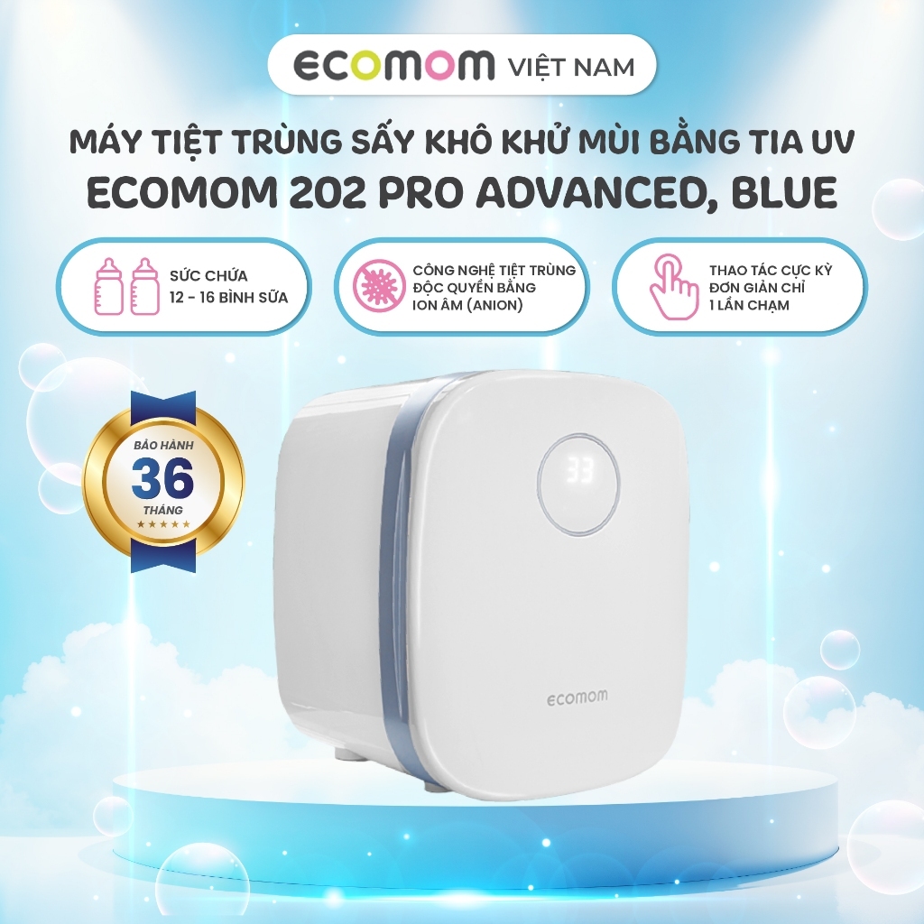 Máy tiệt trùng sấy khô khử mùi bằng tia UV Ecomom 202 Pro Advanced khoang rộng, tự tiệt trùng 2h/lần