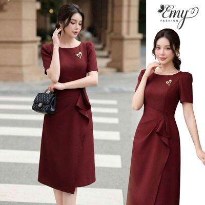 Đầm Trung Niên Cao Cấp EMY EM9739 - Chất Tuypsi Gân Chéo Sang Chảnh, Quý Phái Đi Tiệc