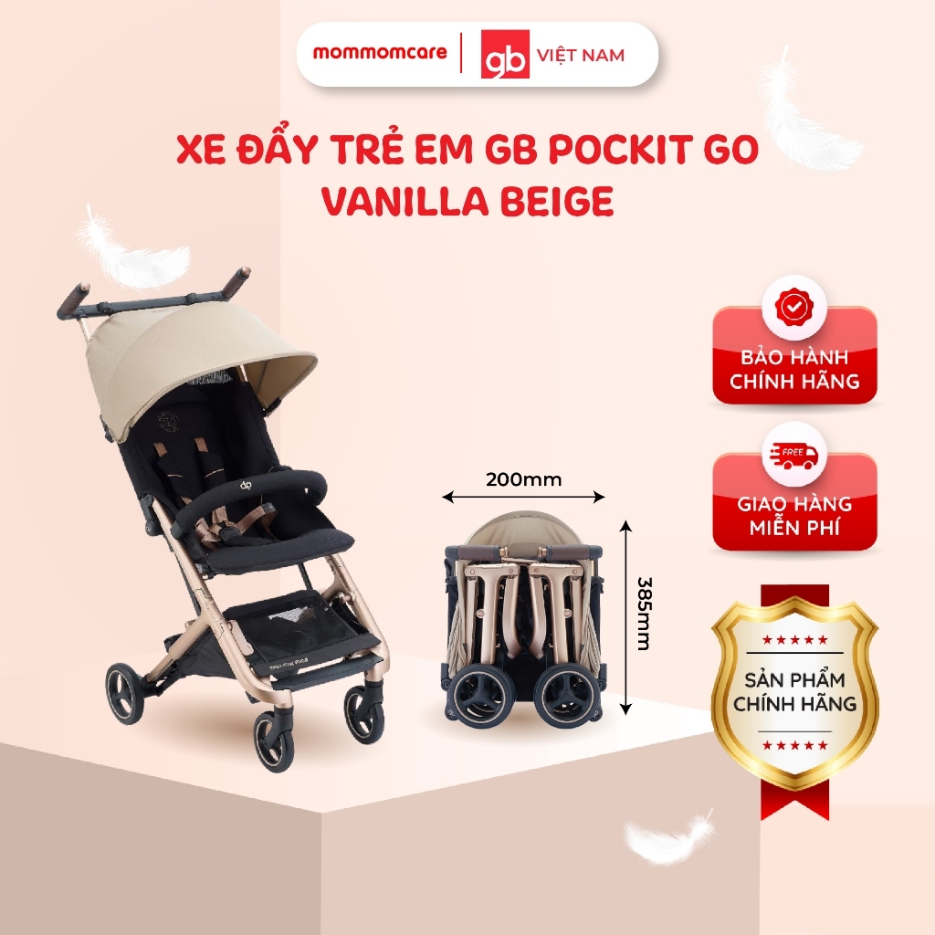 GB Pockit Go – Vanilla Beige, xe đẩy gấp gọn, dễ mang theo, ngả lưng tiện dụng cho bé 6 tháng –7 tuổ